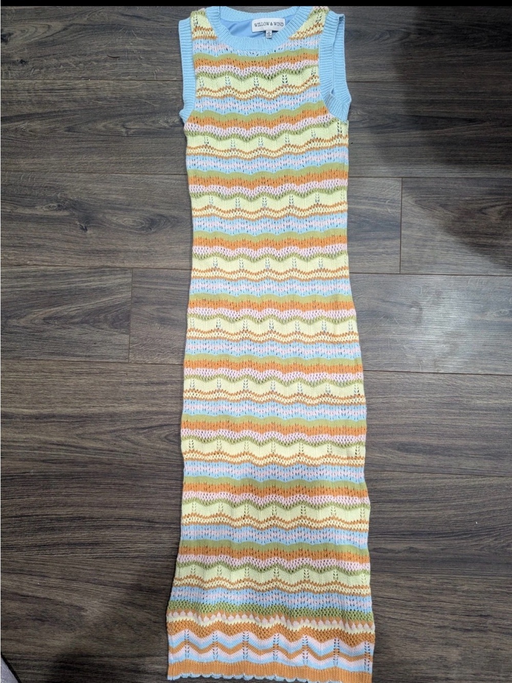 Willow & Wind Pastel Stripe Knit Maxi Dress in Light Blue